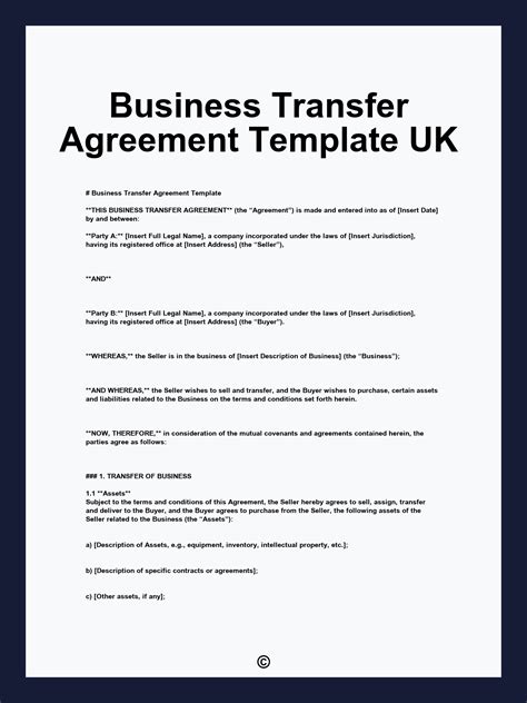 Business Transfer Agreement Template UK