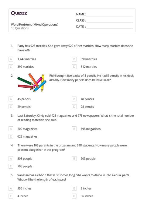 50+ Mixed Operation Word Problems worksheets for 5th Class on Quizizz ...