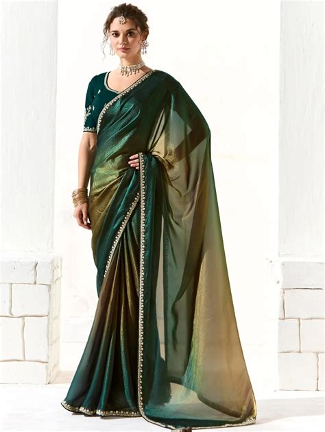 ⚡️Buy Attractive Teal Green Border Work Tissue Silk Festive Wear Saree ...