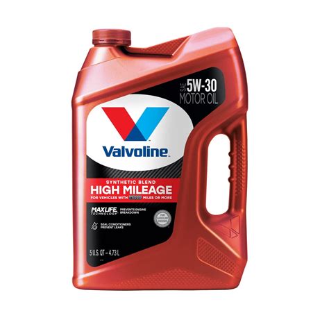 Aceite de motor Valvoline High Mileage SAE 5W-30 sintético de 5 litros ...
