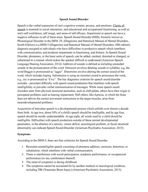 Speech Disorder - Notes - Speech Sound Disorder Speech is the verbal ...