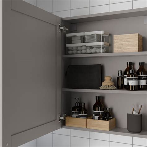 ENHET wall cb w 2 shlvs/door, grey/grey frame, 60x17x75 cm (235/8x63 ...