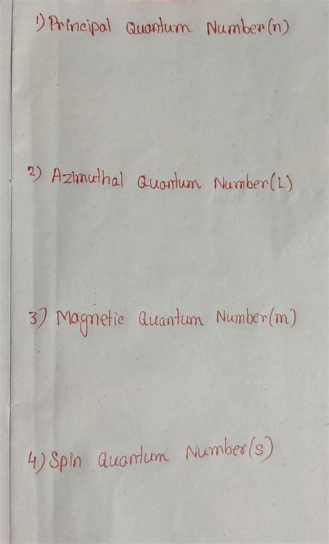 1) Principal Quantum Number (n)2) Azimuthal Quantum Number ( L )3) Magn..