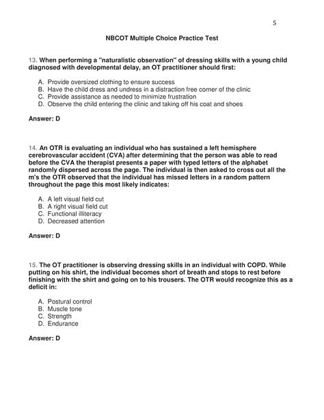 NBCOT Multiple Choice Practice Test Page 5