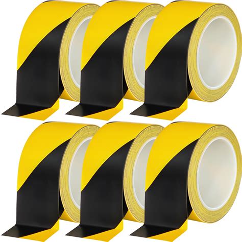 Buy 6 Rolls Black and Yellow Hazard Warning Safety Tape 2 Inch x 108 ...
