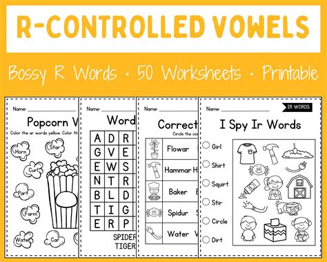 R Controlled Vowels Worksheets Bossy R Bundle Printable Instant ...