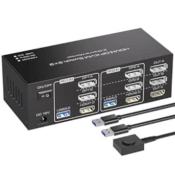 KVM Switch 3 Monitors 2 Computers HDMI+2Displayport 8K USB 3.0 KVM ...