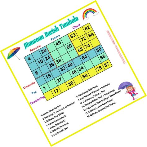 Buy Rainbow Monsoon Barish Rain Theme tambola Tickets Bingo housie ...