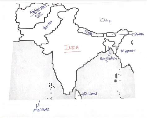 India Political Map Outline With Neighbouring Countries