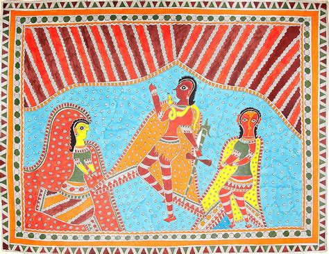 Exotic India Shiva Dancing as Parvati and Ganesha Look On - Madhubani ...
