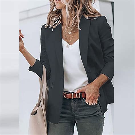 Aboser Womens Casual Blazers Open Front Long Sleeve Suit Jacket Work ...