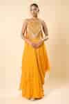 Buy Yellow Georgette Embroidery, Beads Halter Neck Hand Blouse With ...