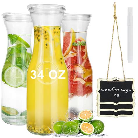 Glass Pitcher Carafes with Lids with Lids - 34oz Milk and Juice ...