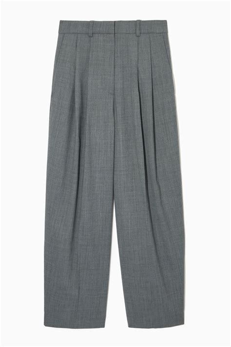 WIDE-LEG TAILORED WOOL-BLEND TROUSERS - GREY - COS