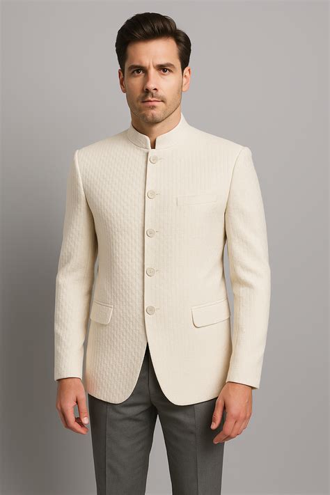 Ivory Jacquard Bandhgala Blazer – Regular Fit (Indian Collection ...