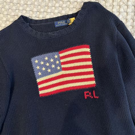 Polo Ralph Lauren American Flag Sweater Navy Blue... - Depop