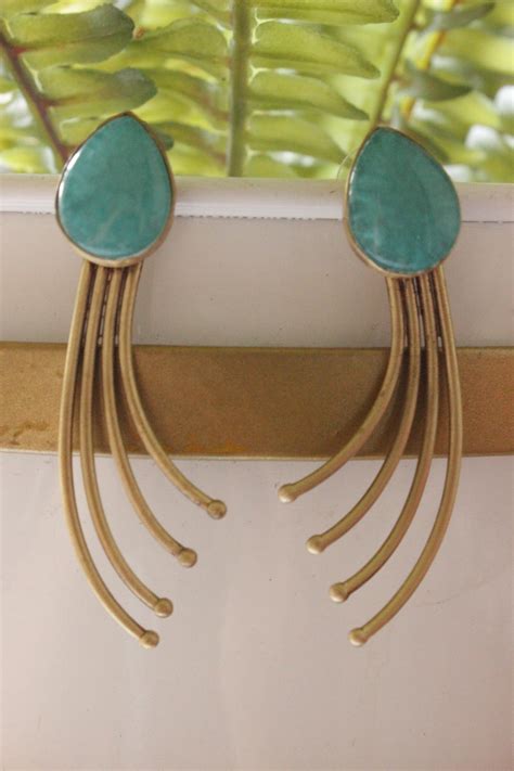 Turquoise Glass Stone Brass Dangler Earrings – A Local Tribe