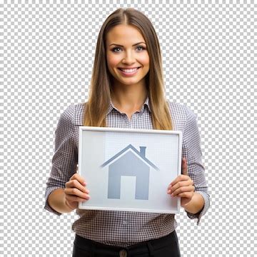 Elegant young woman holding house sign | Premium PSD