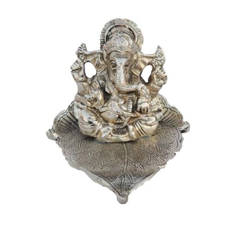 "Silver Lord Ganesha Statue On Leaf": Steel Grey Craft by E Craft ...