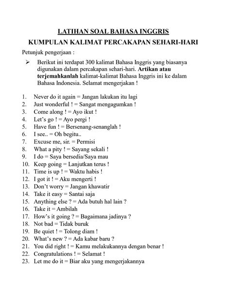 SOLUTION: Kumpulan Kalimat Percakapan Bahasa Inggris beserta Artinya - Studypool