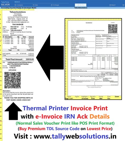 Thermal Printer Invoice Print with e-Invoice IRN Ack Details - Sales ...