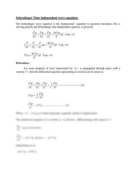 SOLUTION: Schrodinger time independent wave equation - Studypool