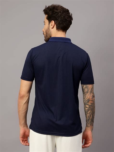 Textured Stripe Solid Sports Polo|Navy| - trenz