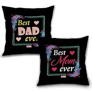 Buy Bakhand Art & Gifts Dad Mom Printed Satin Cushion Cover with Filler ...