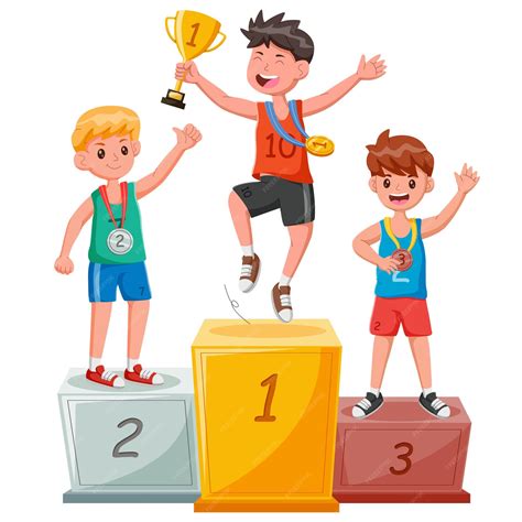 Premium Vector | Three ranking winner kids standing on the winning ...
