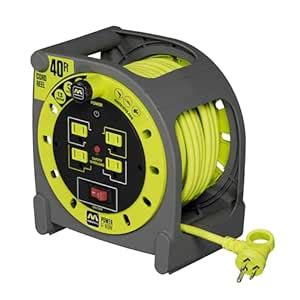 Masterplug 40ft Heavy Duty Extension Cord Case Reel with 4 120V / 10 ...
