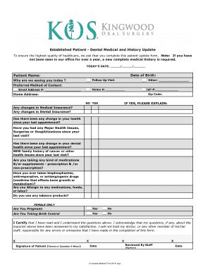 Established Patient - Dental Medical And History Update - Fill and Sign ...