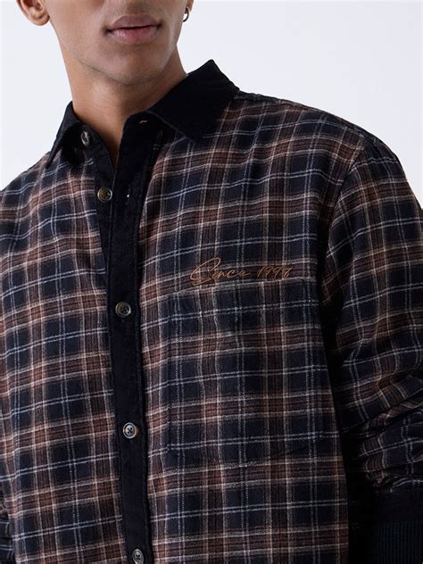 Buy Nuon Brown Checks Pattern Relaxed-Fit Cotton Shirt from Westside