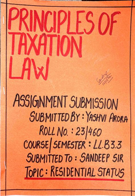 Taxation Law Assignment - Residential Status Analysis 23-460 - Studocu
