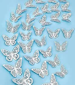 Happy Space - 3D Butterfly Wall Decor (12pc) Shiny Silver Butterflies ...