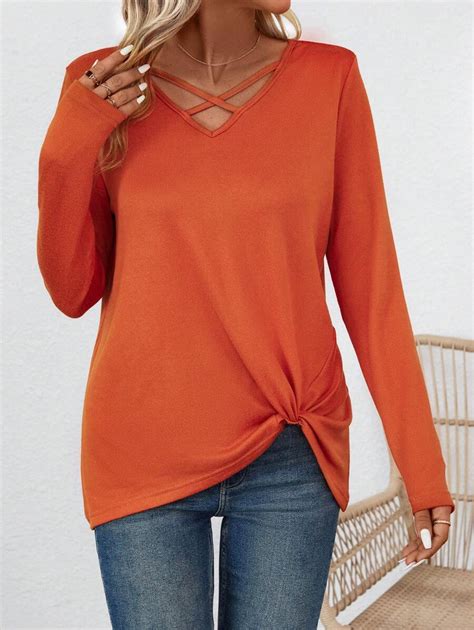 SHEIN Essnce Crisscross Front Asymmetrical Hem Tee | SHEIN