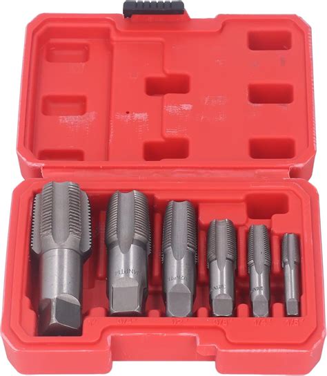 6 Piece NPT Pipe Tap Set, Precision Carbon Steel NPT Tap Set, 1, 3/4, 1 ...