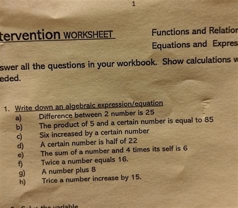 1. Write down an algebraic | StudyX