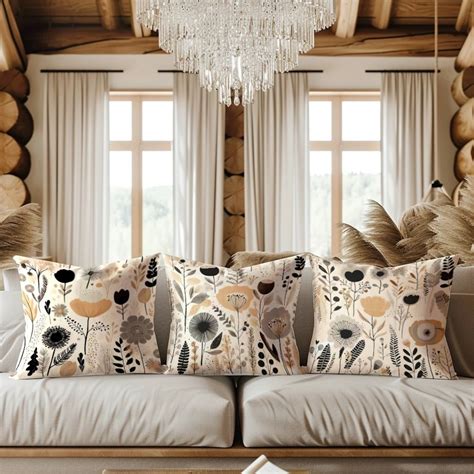 Decorative Pillow Set for Brown Couch Throw Pillow Cover Flower Boho ...