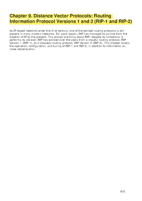 Chapter 9 Distance Vector Protocols Routing Information Protocol ...