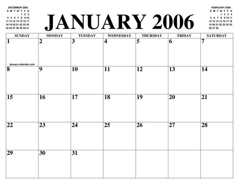 JANUARY 2006 CALENDAR OF THE MONTH: FREE PRINTABLE JANUARY CALENDAR OF ...