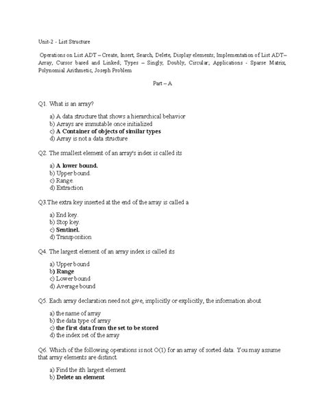 Unit 2 QB - List ADT Concepts and Operations Overview - Studocu