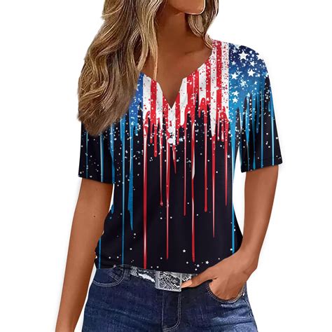 Ydkzymd Independence Day Red White and Blue Shirts for Women Short ...