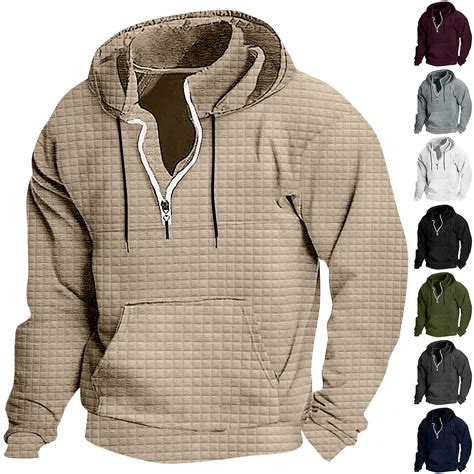 DDAPJ pyju Quarter Zip Hoodies for Men Waffle Knit Hooded Sweatshirt ...