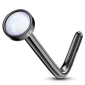 Buy Luminous Epoxy Stone Top L-Shaped Steel Nose Ring Stud 20G (Black ...