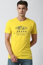 Buy Men Yellow Graphic Print Round Crew Neck Round Neck T-Shirts Online ...