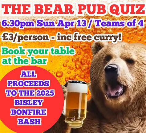 The Bear Inn Pub Quiz, Bear inn George street Bisley, Stroud, 14 April ...