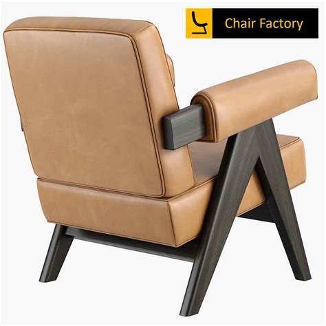 PIERRE JENNERET BROWN LEATHER REPLICA ARM CHAIR | Chair Factory
