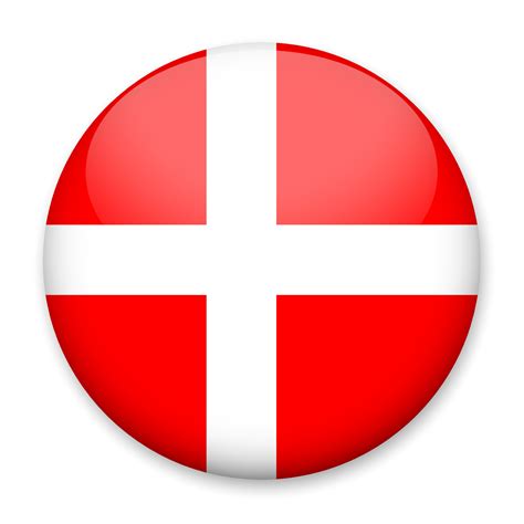 Flag of Denmark in the form of a round button with a light glare and a shadow. The symbol of ...