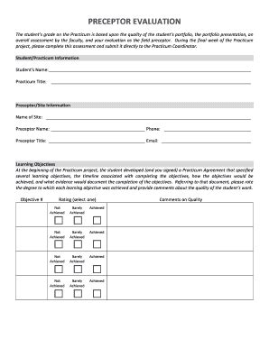 Fillable Online Practicum Preceptor Evaluation Fillable Form ...