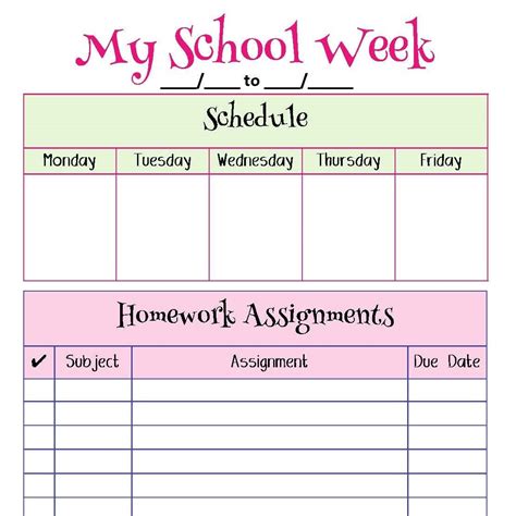 Image result for Weekly Homework Planner